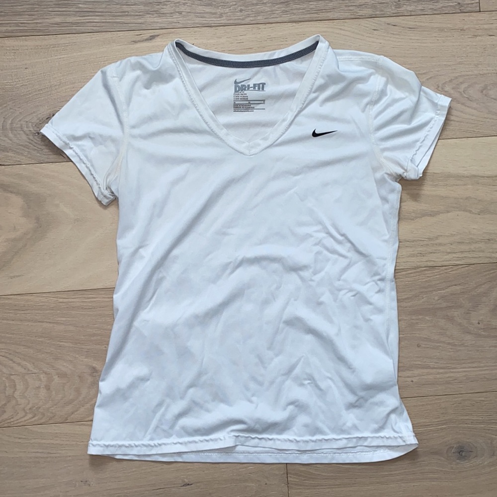 Nike Dri Fit White V Neck Short Sleeve - Picture 3 of 5